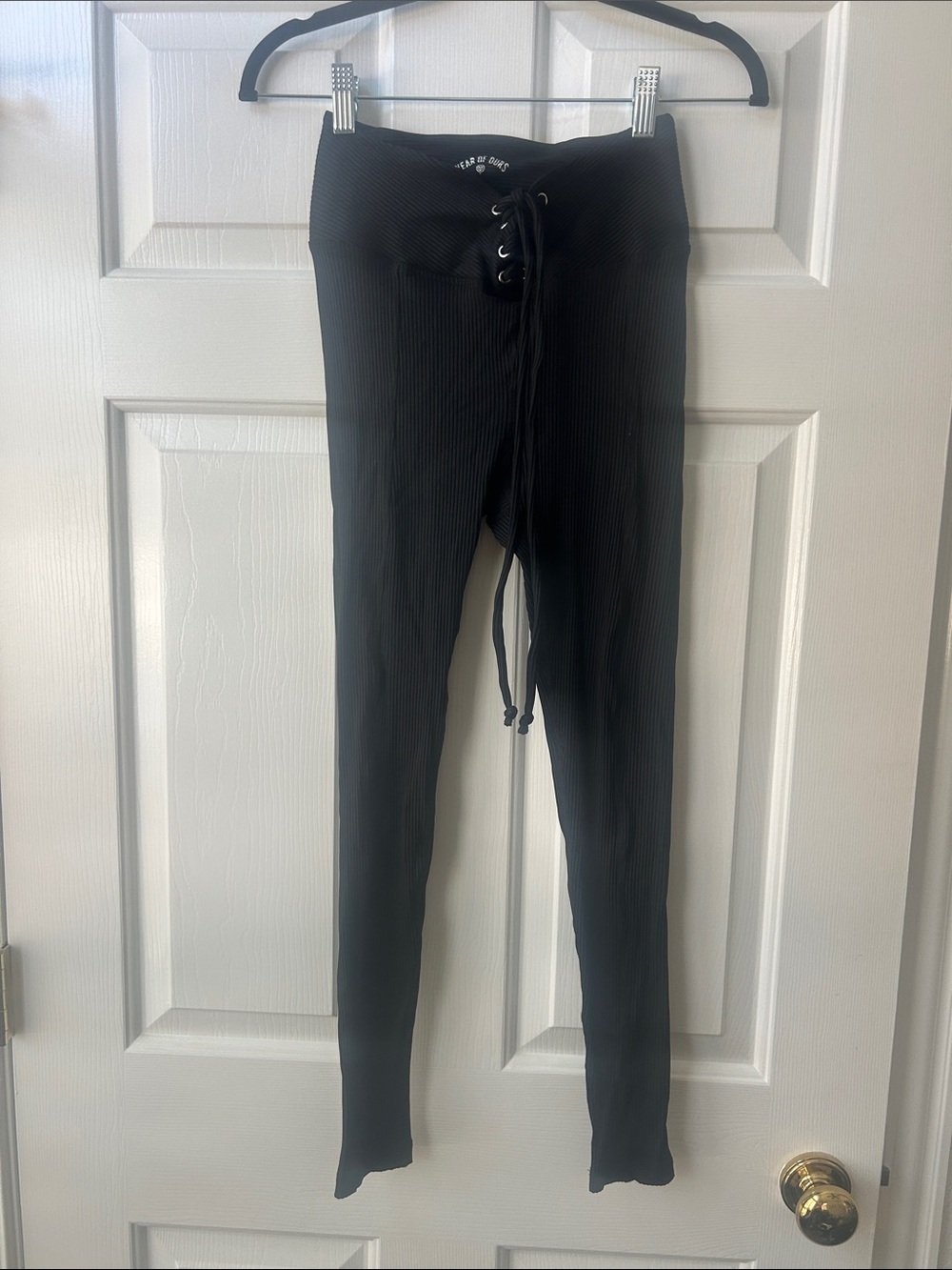 Year of Ours Black Ribbed Lace-Up Leggings